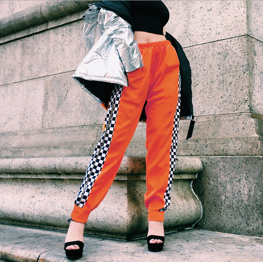 Pantalon Femme Side Checkerboard Zipper Sweatpants