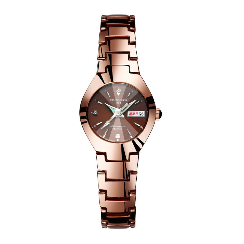 Automatic quartz non-mechanical tungsten steel couple watch