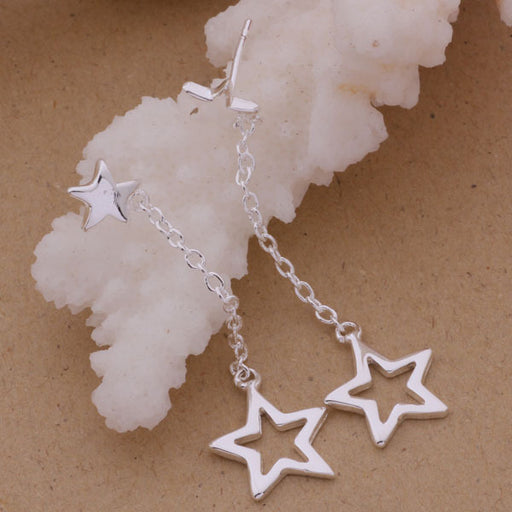 Star Bracelet Necklace Earrings Silver Plated Set