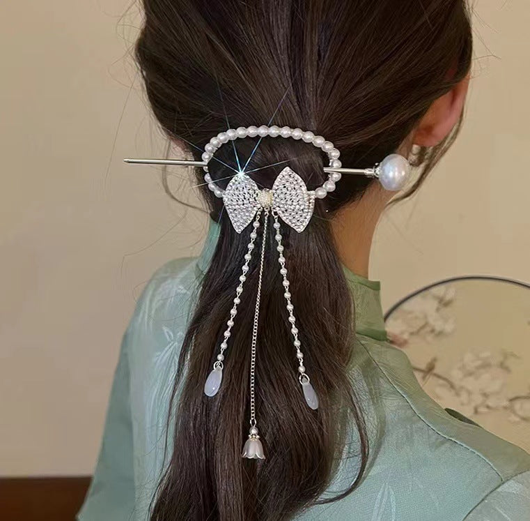 Pearl Rose Hairpin Tassel Ancient