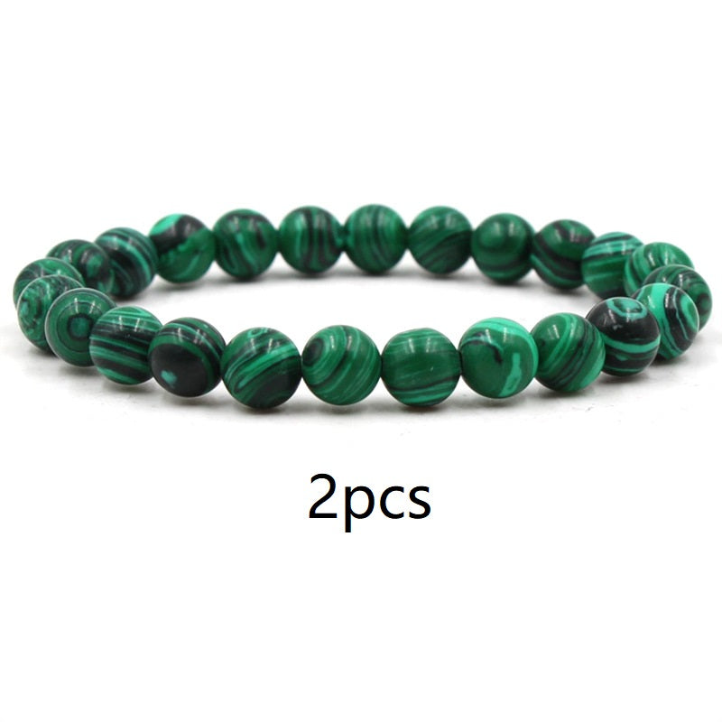 Classic Black Matte Green Malachite Bracelets Suitable Women Men Elastic Strand Jewelry