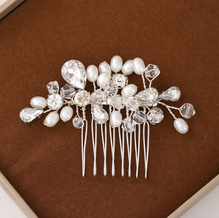 Simple wedding jewelry crystal pearl handmade crystal hair comb