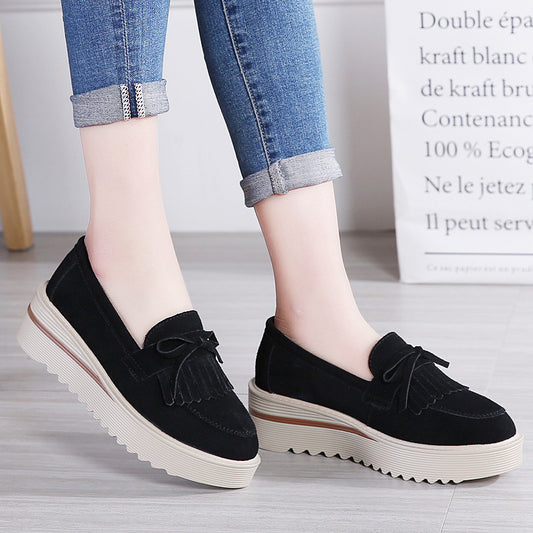 Women's Casual Thick Sole Rocking Shoes With Bow Tassel