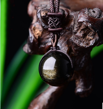 Black Gold Natural Obsidian Stone Pendant Lucky Transfer Beads Pendant Necklace Male Female Lovers Fashion Jewelry