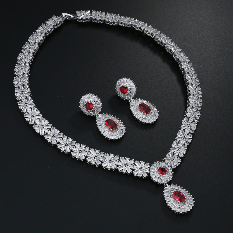 Bride's Round Zircon Wax Earrings Necklace Set