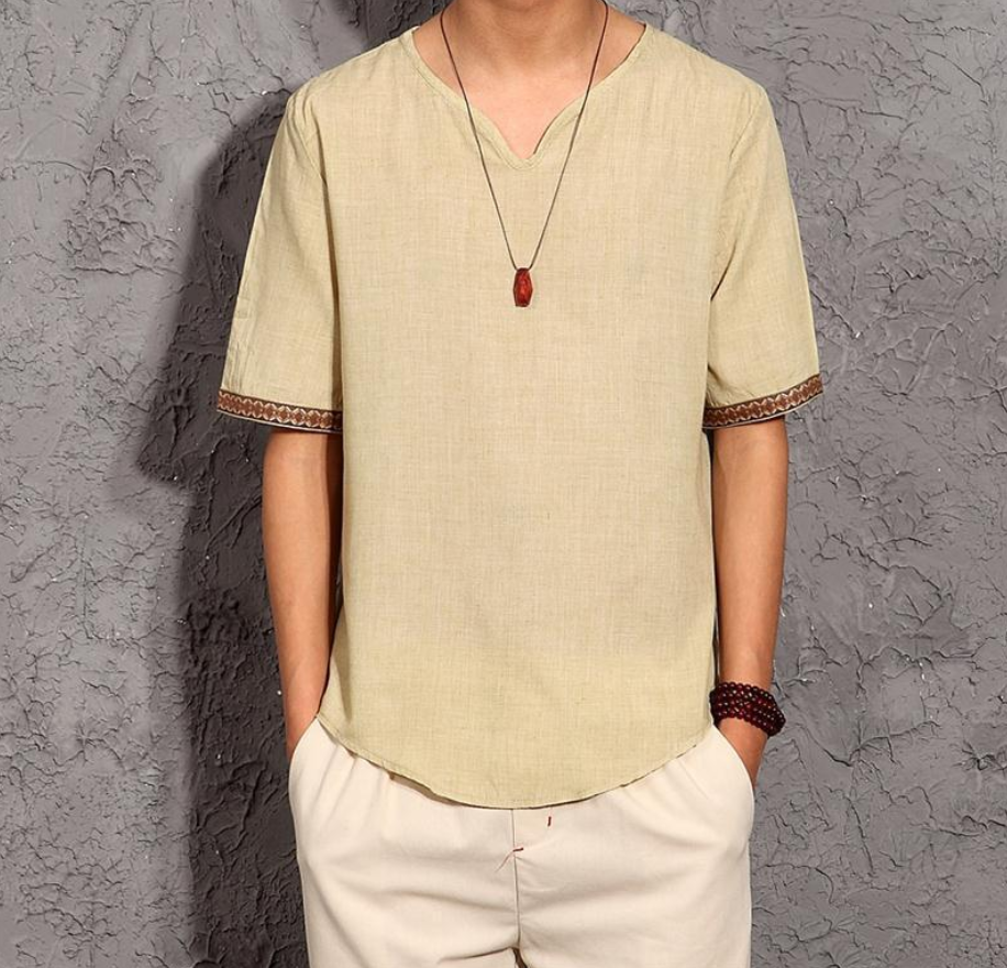 Linen shirt male breathable cotton short sleeve