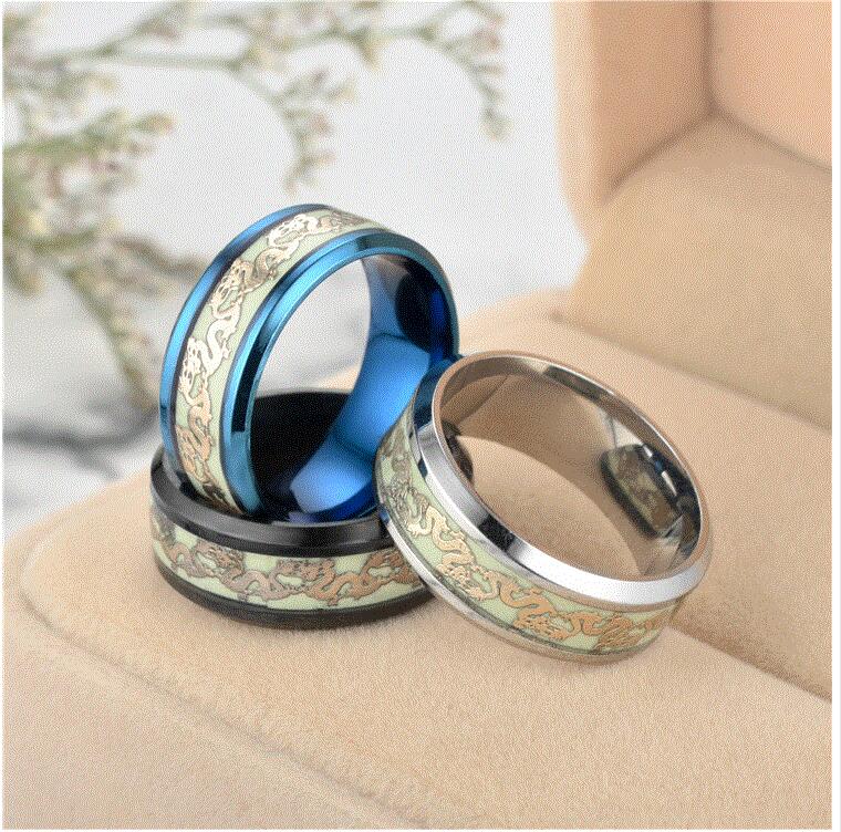 Chinese national dragon pattern blue ring fluorescent ring male