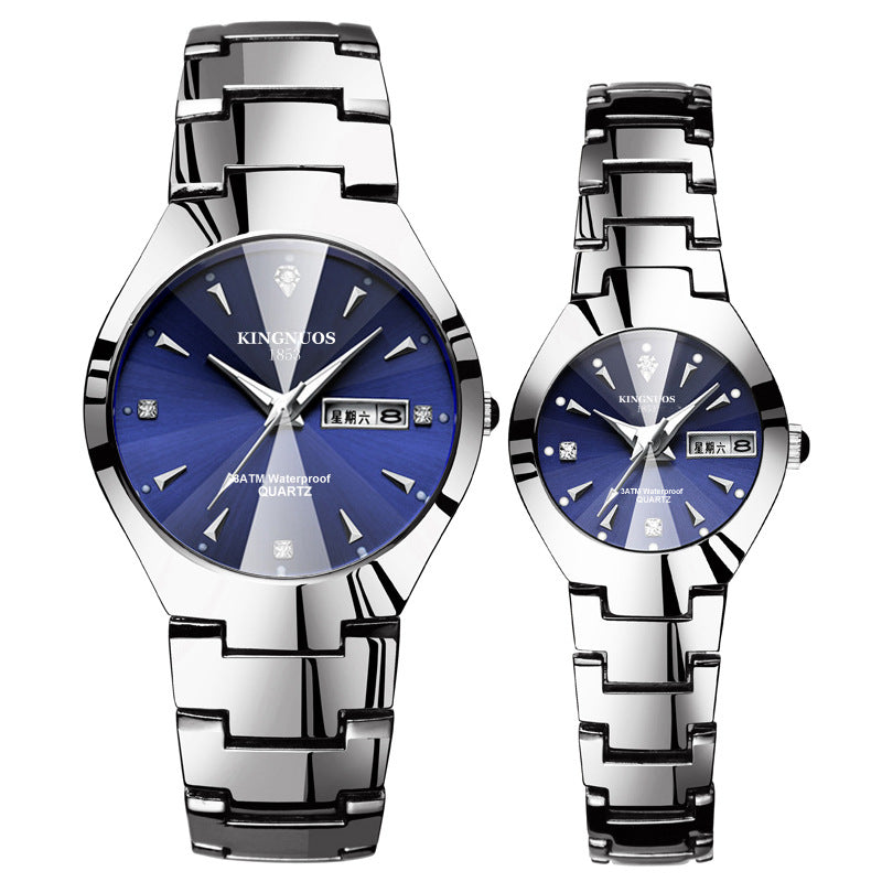 Automatic quartz non-mechanical tungsten steel couple watch