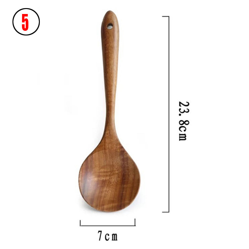 Thailand Teak Natural Wood Tableware Spoon Ladle Turner Long Rice Colander Soup Skimmer Cooking Spoons Scoop Kitchen Tool Set