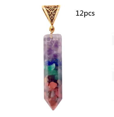 Seven Chakra Natural Crushed Stone Hexagon Column Necklace Aura Pendant