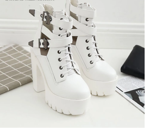 High-heeled ankle boot with belt buckle