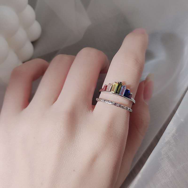 Rainbow microdiamond ring ring