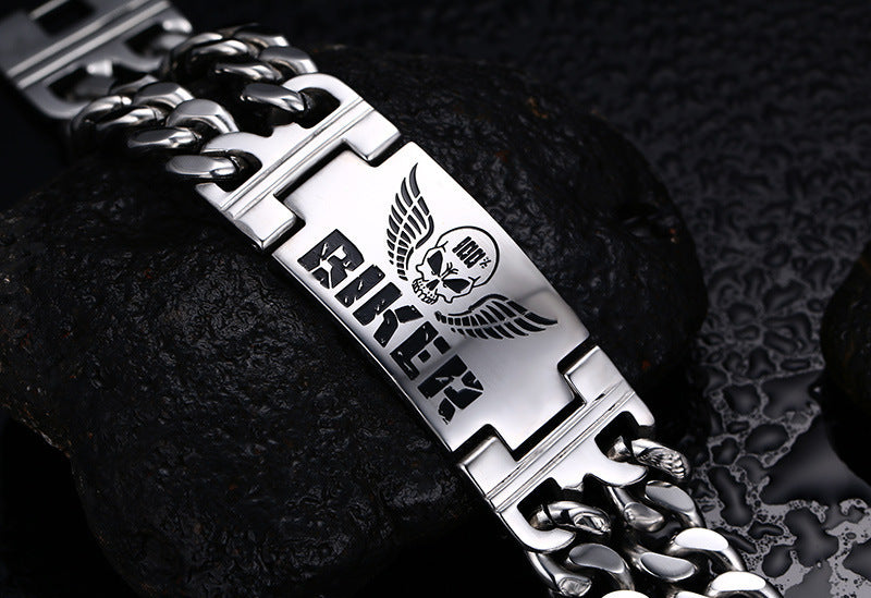 Vnox Biker Bracelets Men\'s Jewelry 316L Stainless Steel Skull Double Chain Charm Gift