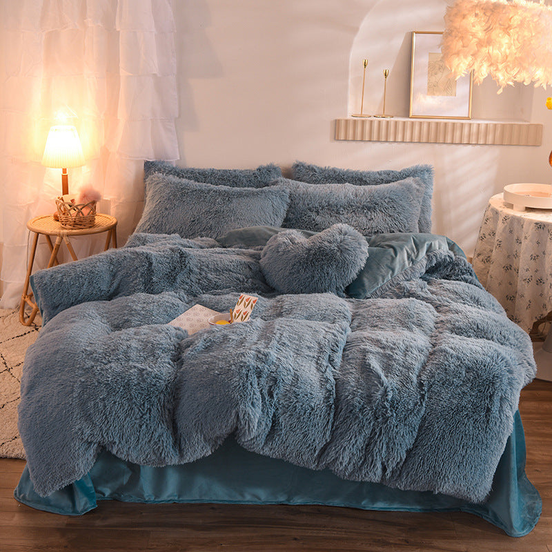 Luxury Thick Fleece Duvet Cover Queen King Winter Warm Bed Set