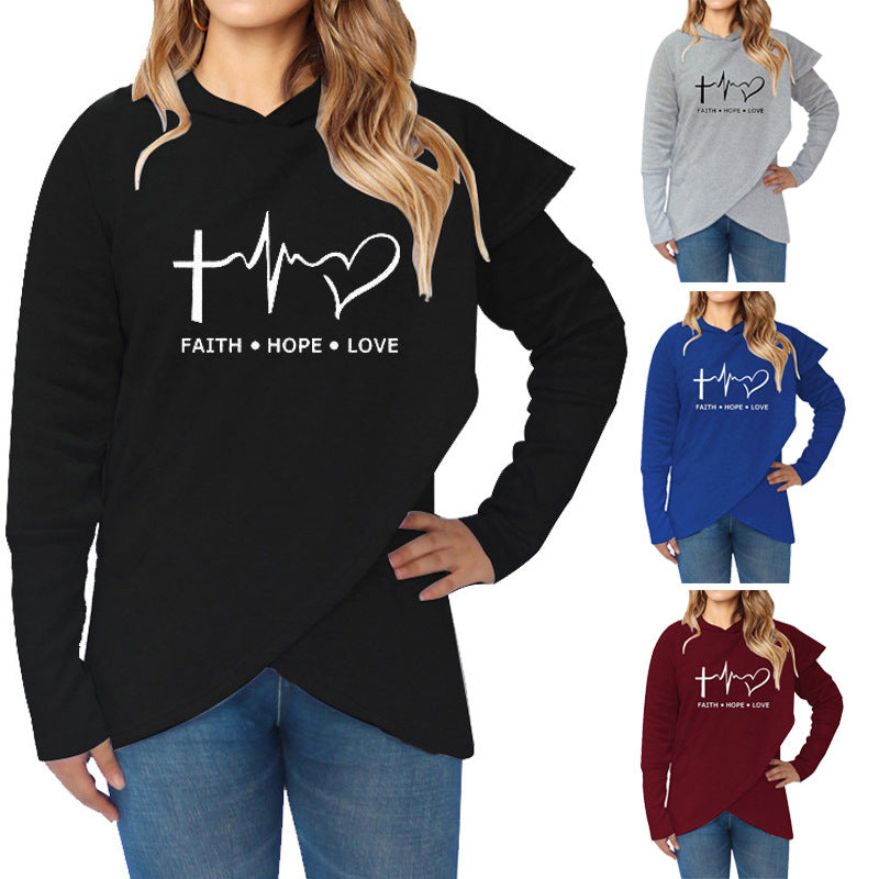 Autumn girl winter Hoodies Sweatshirts Casual Plus Size Faith Printed Hooded Sweatshirt