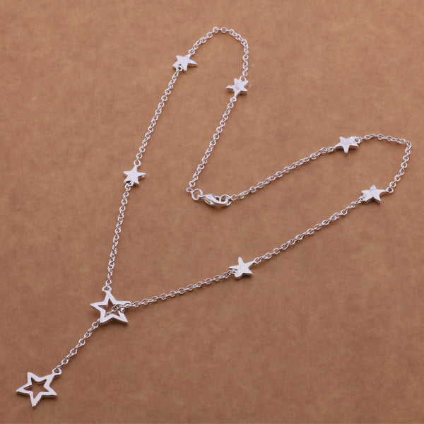 Star Bracelet Necklace Earrings Silver Plated Set