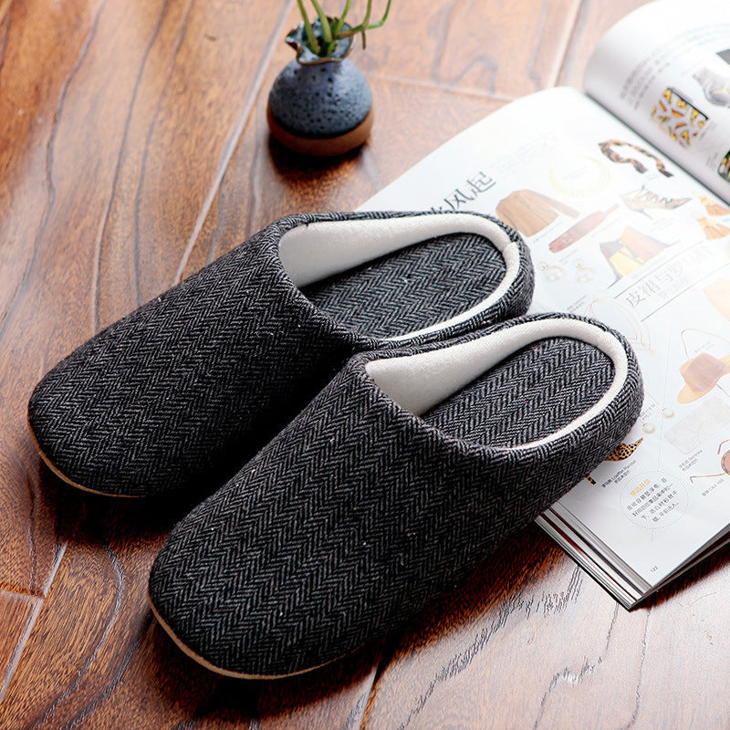 Men's Cotton Black autumn season Home Furnishing East indoor household warm slippers Muji soft bottom good anti-skid slippers