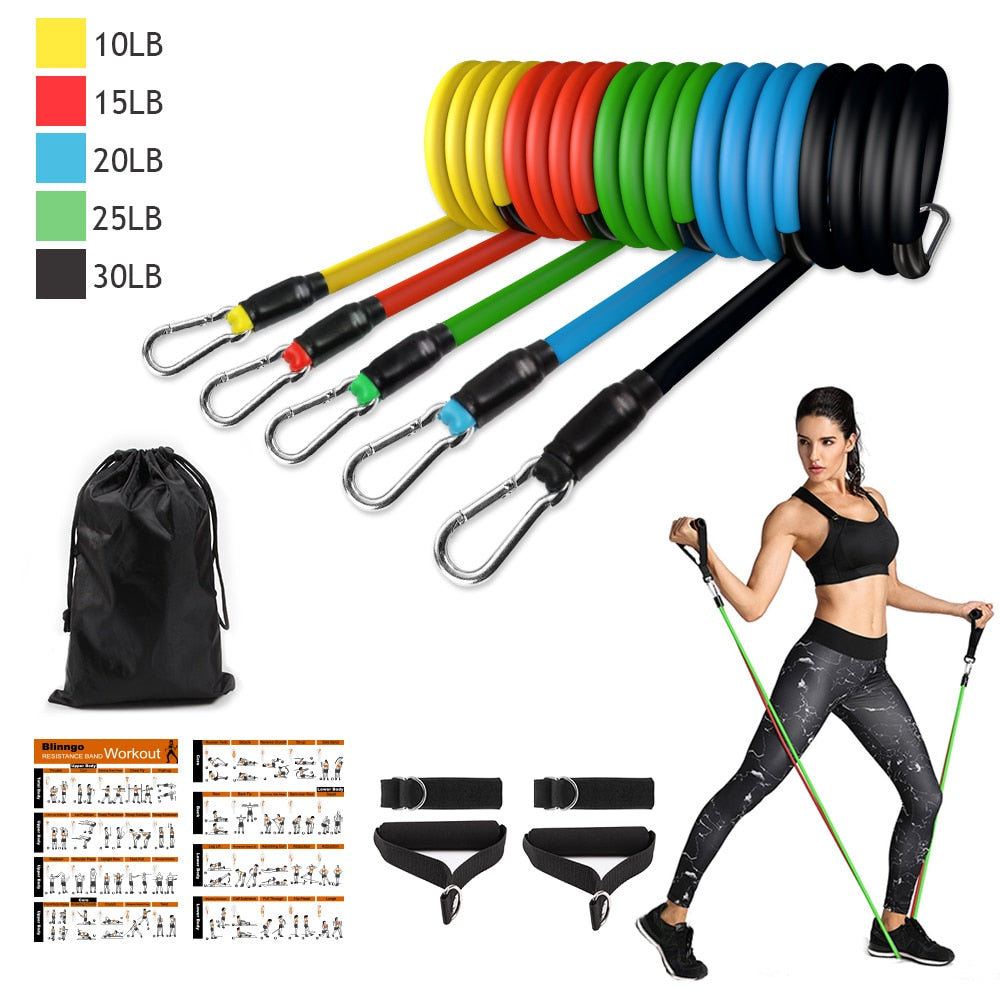 Resistance Bands Set Exercise Bands with Door Anchor Legs Ankle Straps for Resistance Training Physical Therapy Home Workouts