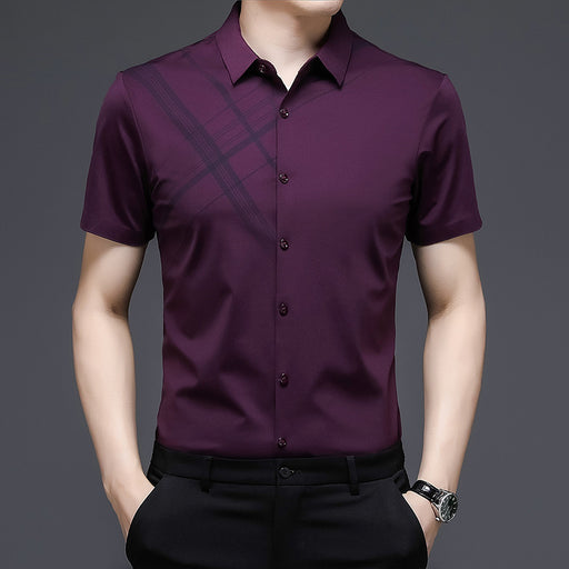 Woodpecker Silk Short Sleeve Shirt Men\'s Middle Age