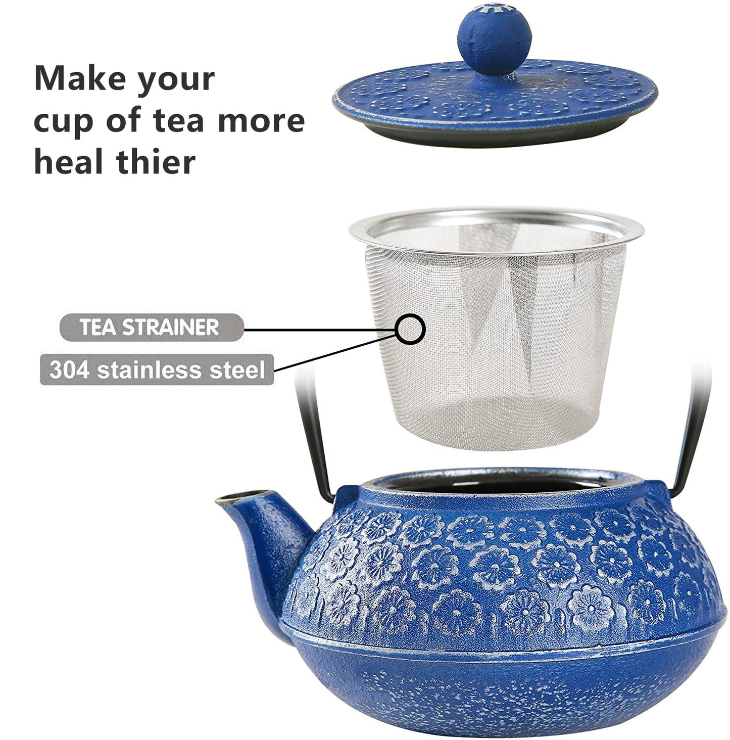 3.5Lbs  34oz Tea Kettle, Japanese -style Cast Iron Teapot With 304 Stainless Steel Infuser For Loose Leaf Tea