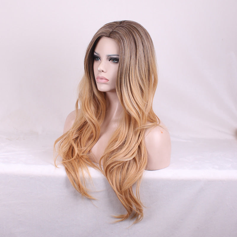 Women's Long Curly Hair With Medium Parted Bangs And Ombre Gradient Headgear