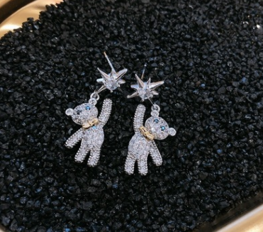 Female bear silver earrings