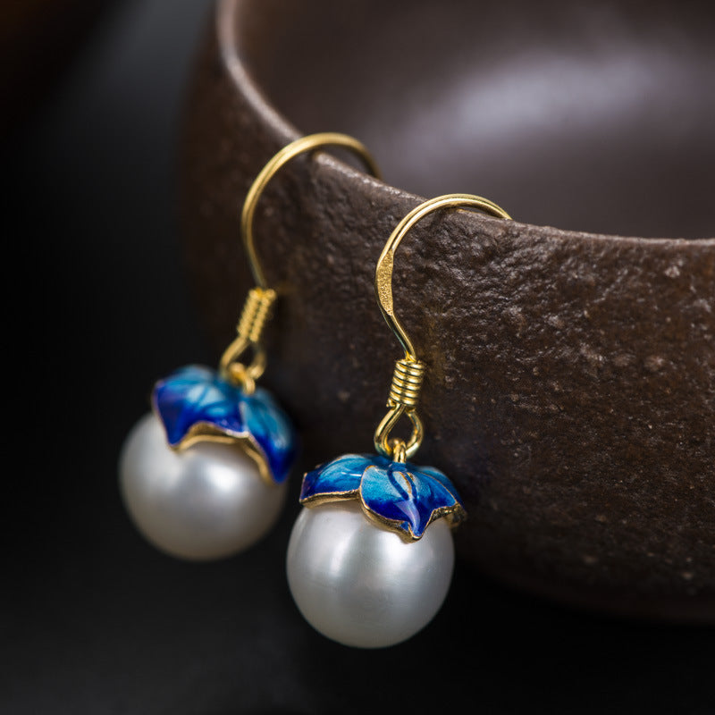 Cloisonne 925 Silver Earrings Sukhothai gold jewelry design freshwater pearl earrings earrings lotus female wholesale