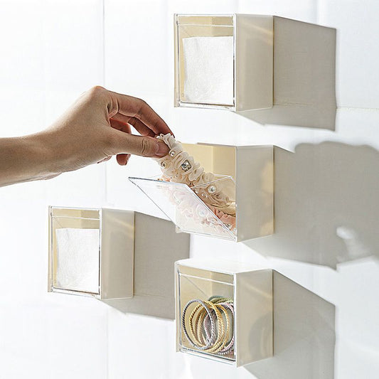 Flip Wall-Mounted Storage Box Home Punch-Free Storage Box Cosmetic Cotton Swab Stick Head Rope Lipstick Storage Box