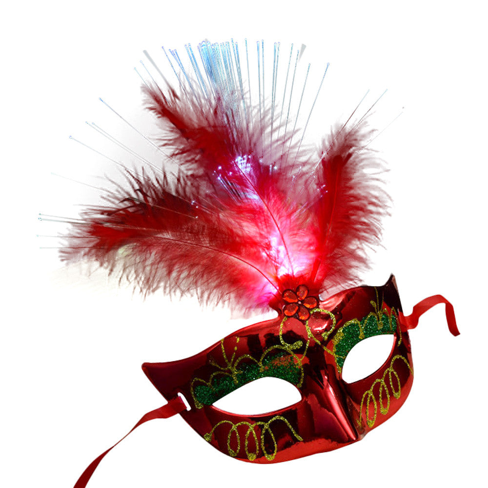 Women Venetian LEDFiber Mask Masquerade Fancy Dress Party Princess Feather Masks