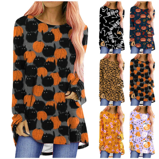 Halloween Theme Printed Long-sleeved T-shirt Women