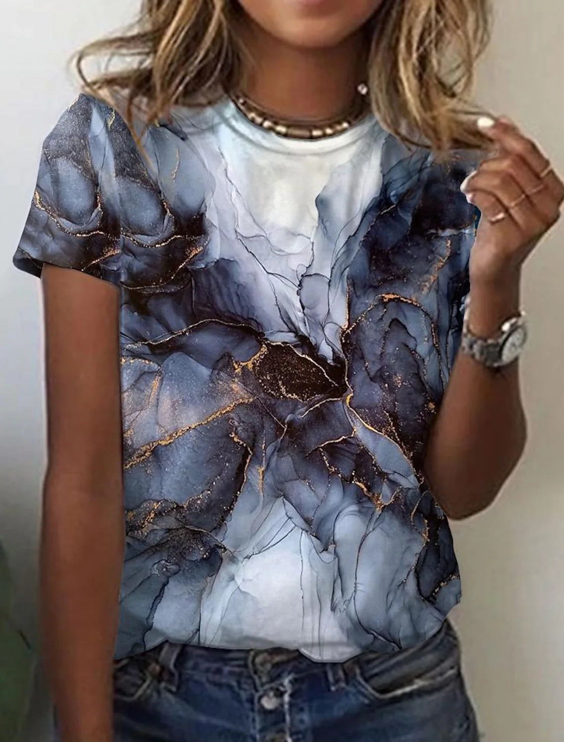 Women's European And American New Abstract Retro Print Short Sleeves