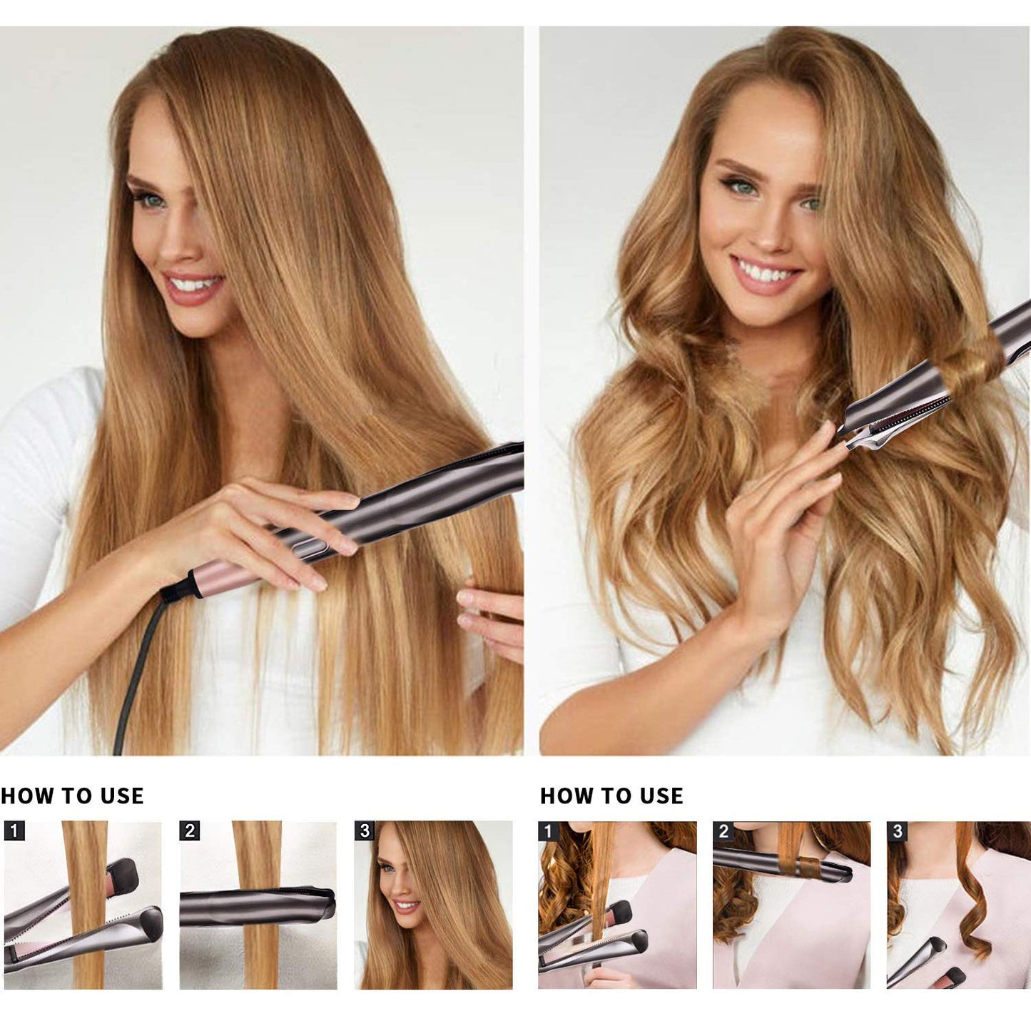 2 in 1 Electric Hair Straightener Ceramic Curling Wand Iron Curler