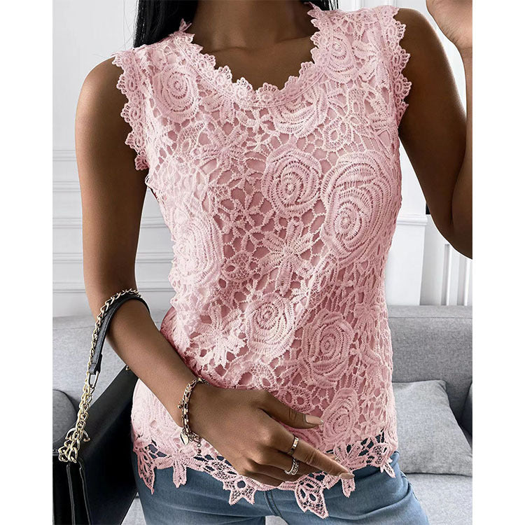 Flowers Lace Vest Women Summer Tops S-5XL