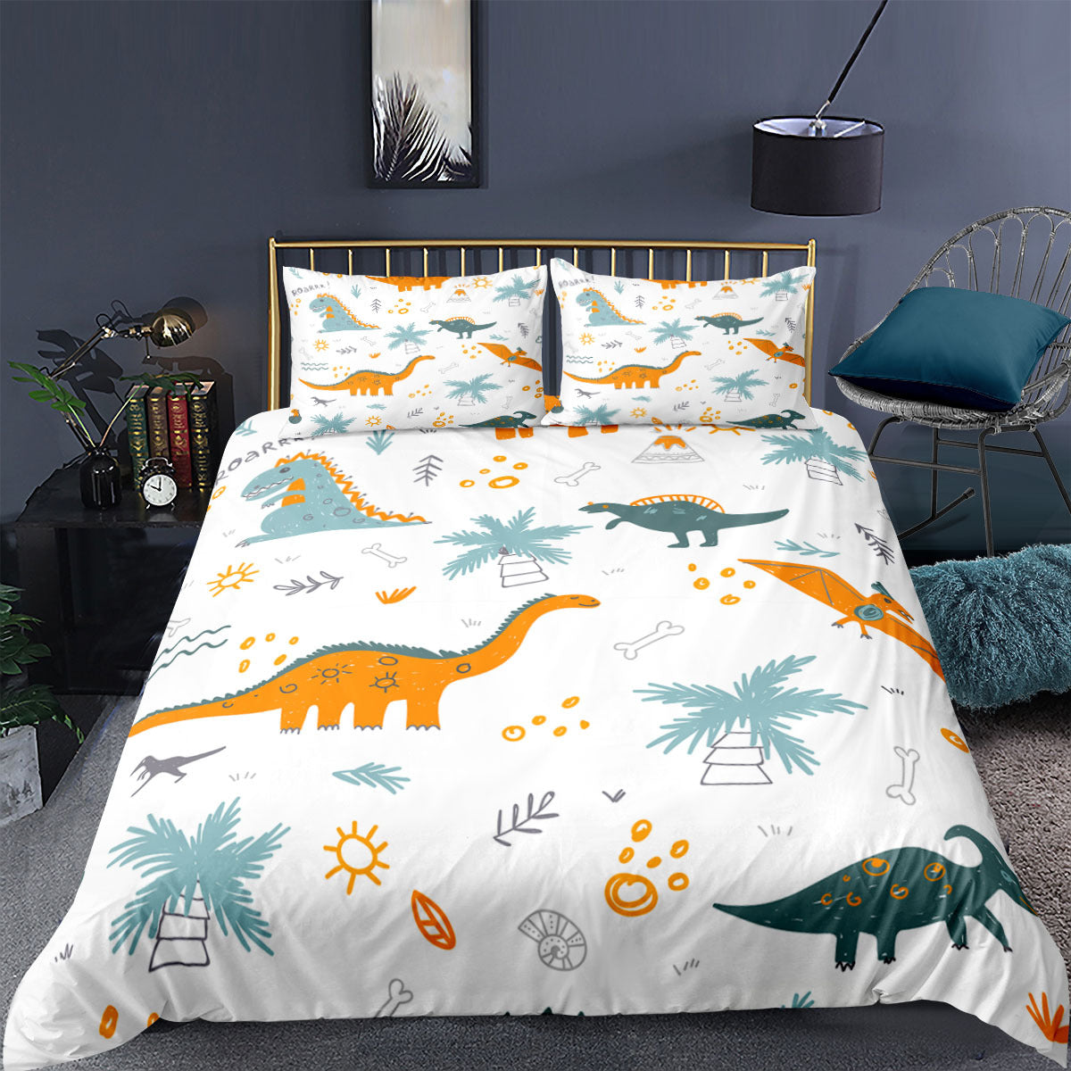 Boys Cartoon Dinosaur Family Bedding Set Twin Full Queen King