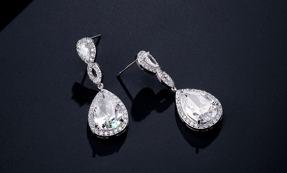 Bridal Banquet Drop-shaped Earrings With AAA Zircon