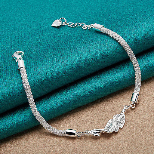 Silver Jewelry Hollow Fine Mesh Hanging Leaf Bracelet