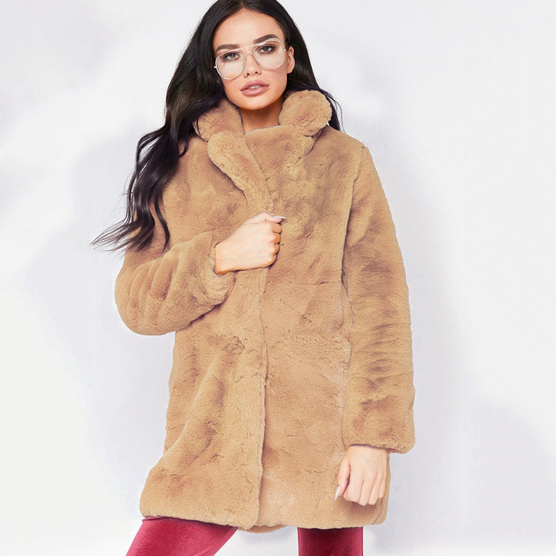 Rabbit fur faux fur coat