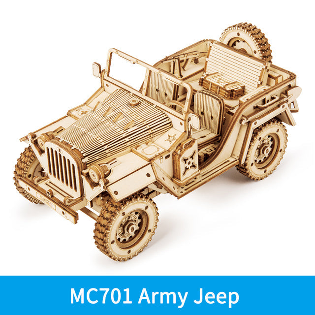 Robotime ROKR Army Jeep Car 3D Wooden Puzzle Model Toys Building Kits for Children Kids Birthday Christmas Gifts MC701 Dropship