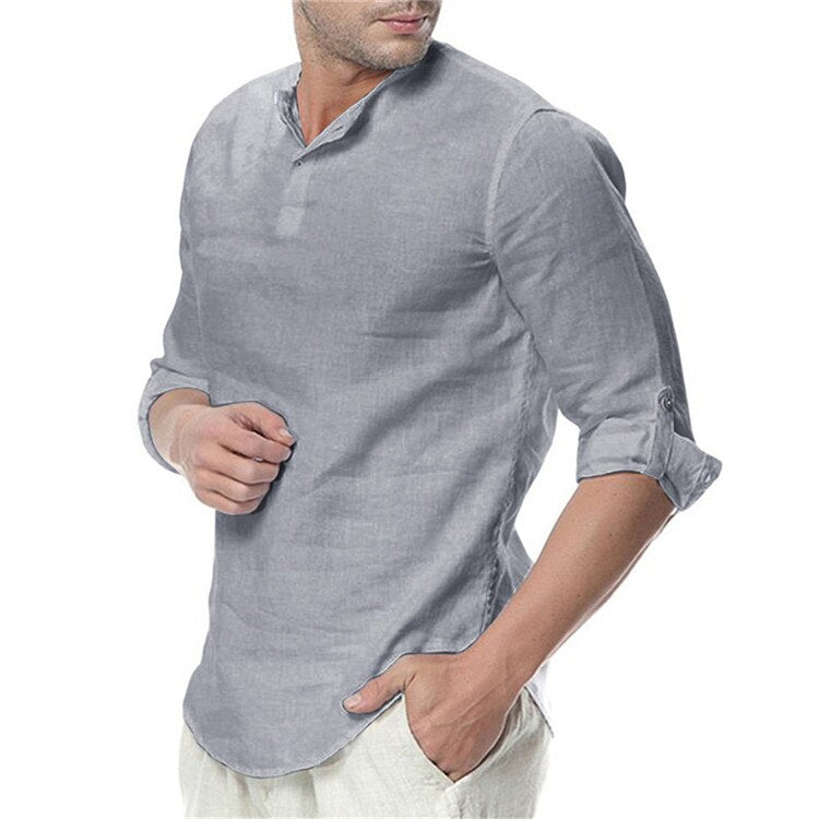 New Men's Summer Long Sleeve Cotton Linen Long Sleeve Shirts