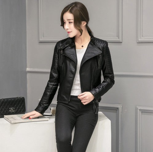 Slim Leather Jacket Motorcycle Leather Women Short