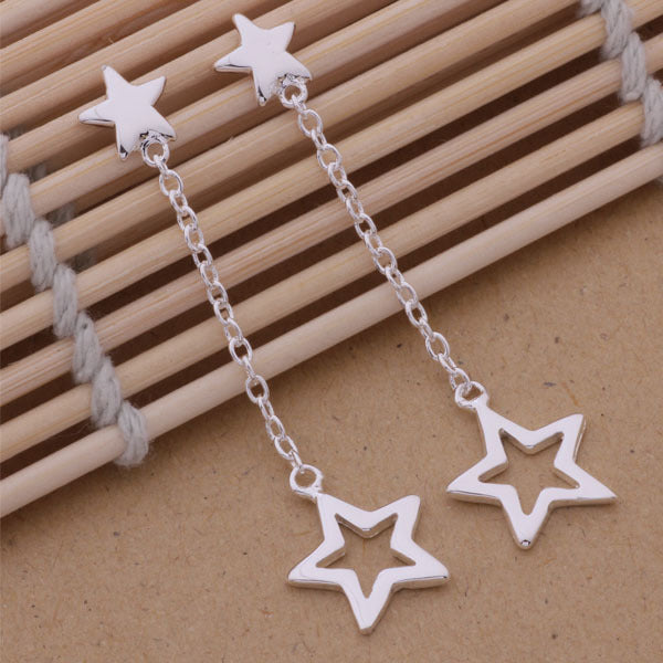 Star Bracelet Necklace Earrings Silver Plated Set