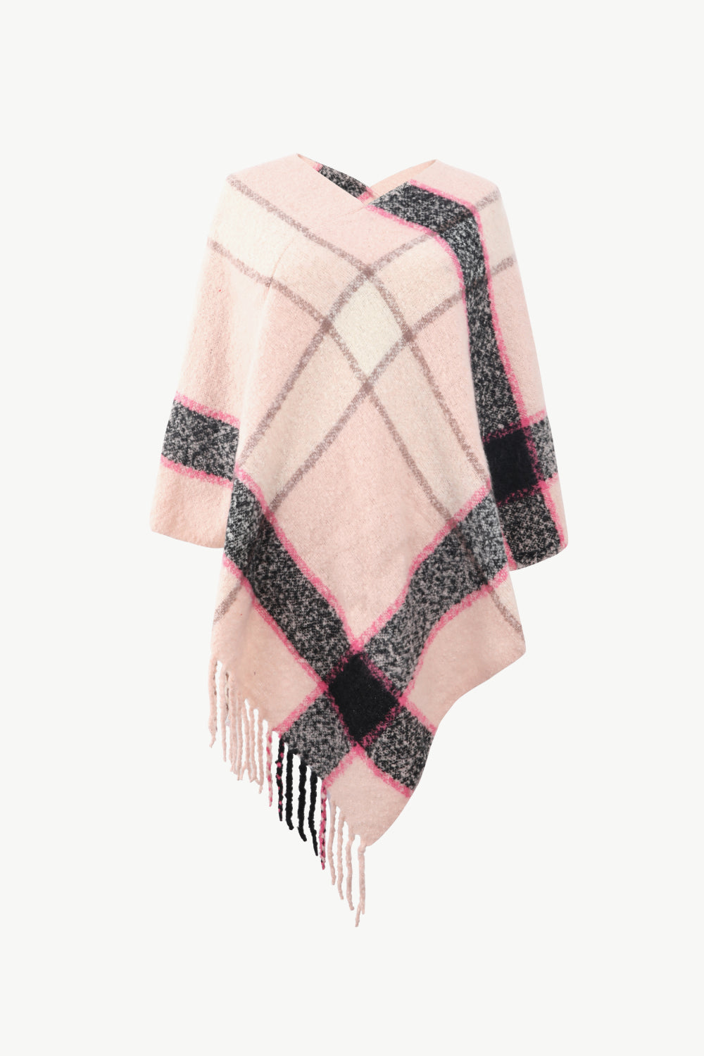 Plaid Fringe Detail Poncho