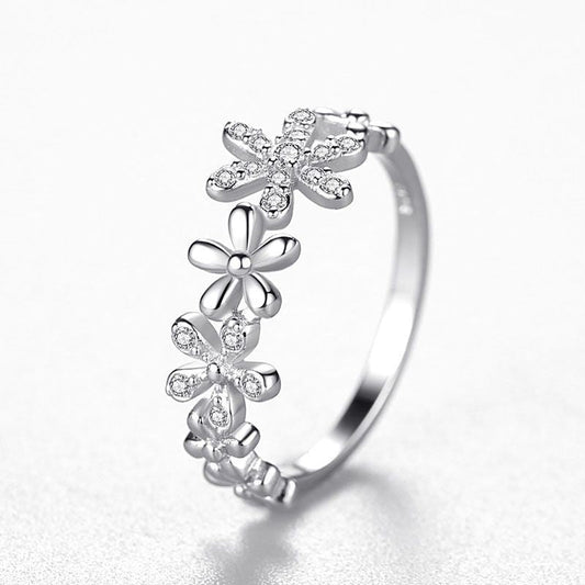 Sterling Silver Daisy Ring Female Korean Fashion Light Luxury Micro Diamond Ring