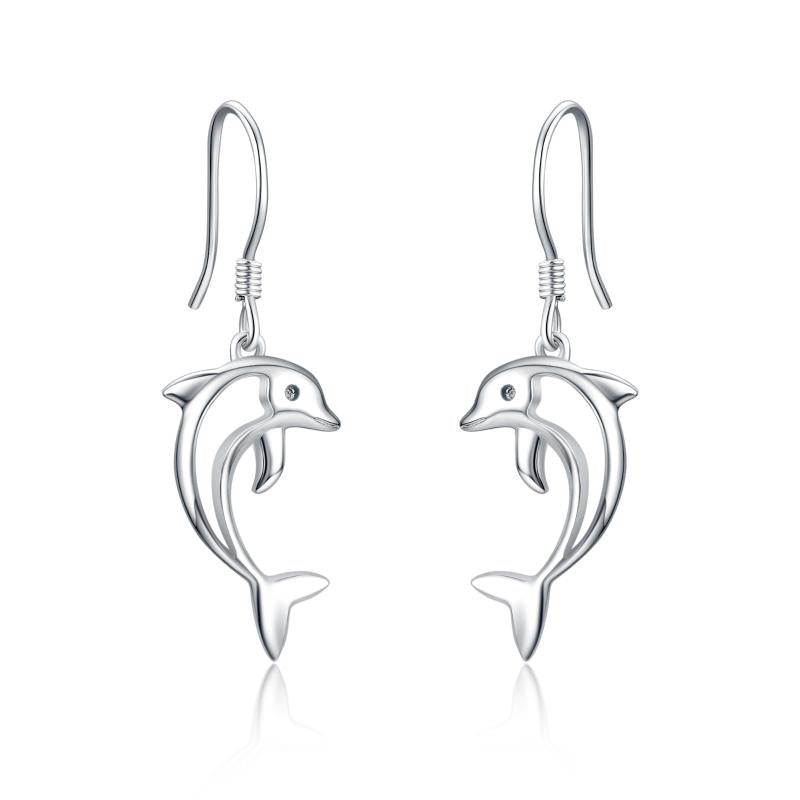 Dolphin Sterling Silver Earrings Hypoallergenic Jewellery for Her Drop Ear Pendent for Women