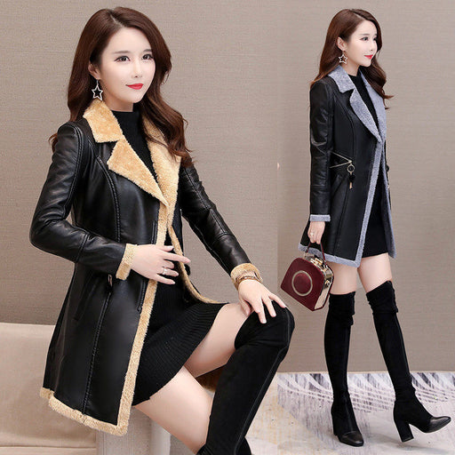 Thick slim plus suede leather women's trench coat