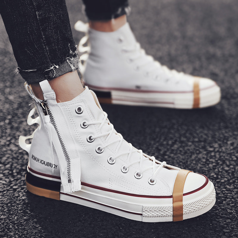 Men High Top Zipper Canvas Shoes