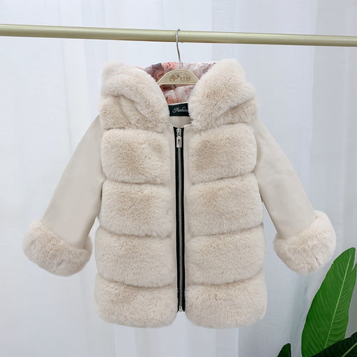 Children's Cotton Coat Rex Rabbit Hooded Faux Fur Coat