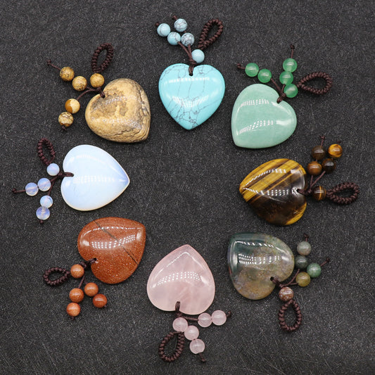 Various natural stone heart pendants