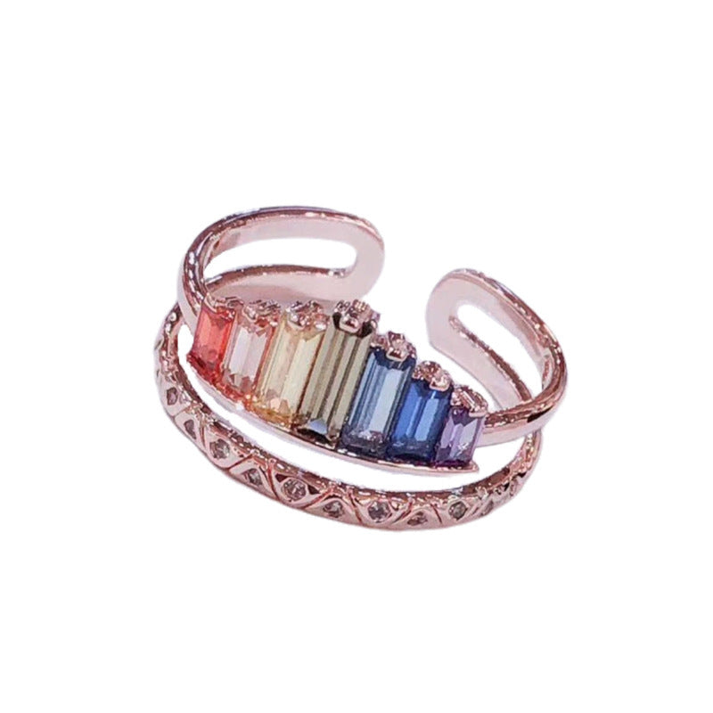 Rainbow microdiamond ring ring