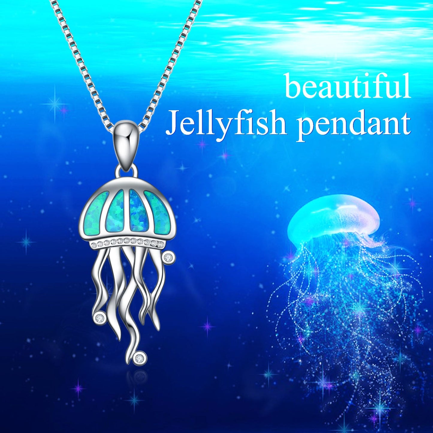 Sterling Silver Jellyfish Blue Fire Opal Ocean Pendant Necklaces